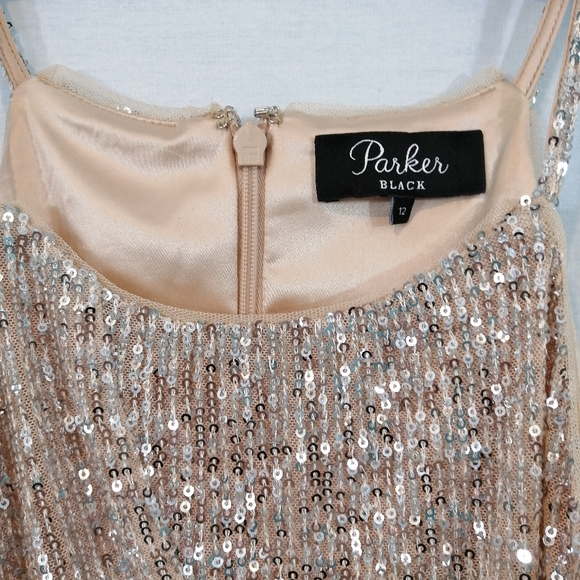 Parker Black Alina Sequins Bodycon Sparkling Halter Dress Size 12 - Picture 4 of 15